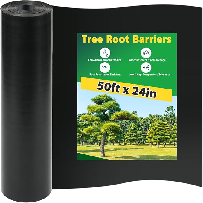 West Bay 50ft x 24in x 60mil Tree Root Barrier, Heavy-Duty Bamboo Root Barrier Weed Blocker for Landscape Tree Ring Edging Garden Borders Driveway and Sidewalk Protection Roads