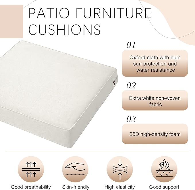 DoubleFill 1 Pcs Outdoor Ottoman Cushion 23"x19"x3" Waterproof Fade Resistant Outdoor Footstools Cushion Removable Patio Ottoman Cushions with Adjustable Fixing Strap for Stool (Ivory White)