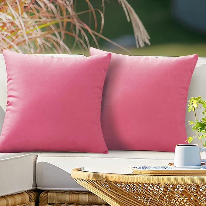 VAKADO Outdoor Waterproof Throw Pillow Covers 18X18 Set of 2 Decorative Hot Pink Patio Furniture Cushion Cases Outside Decor for Couch Garden Bench Porch