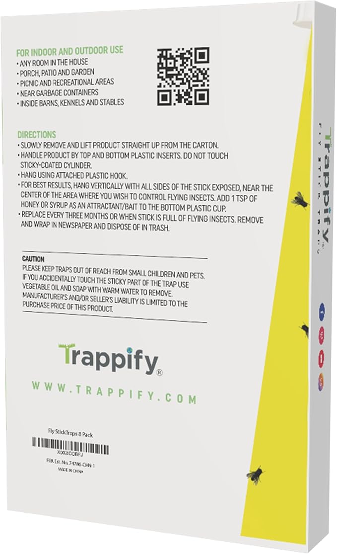 Trappify Hanging Fly Traps Outdoor: Fruit Flies and Flying Insect Trap for Indoor & Outdoor Use I Disposable Sticky Fly Trap Indoor House Pest Control (8 Pack)