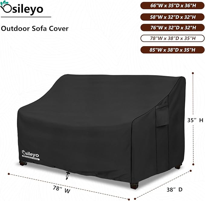 Patio Sofa Covers,100% Waterproof 2-Seater Outdoor Loveseat/Bench Cover,Patio Furniture Covers,78" Wx 38" Dx 35" H Black
