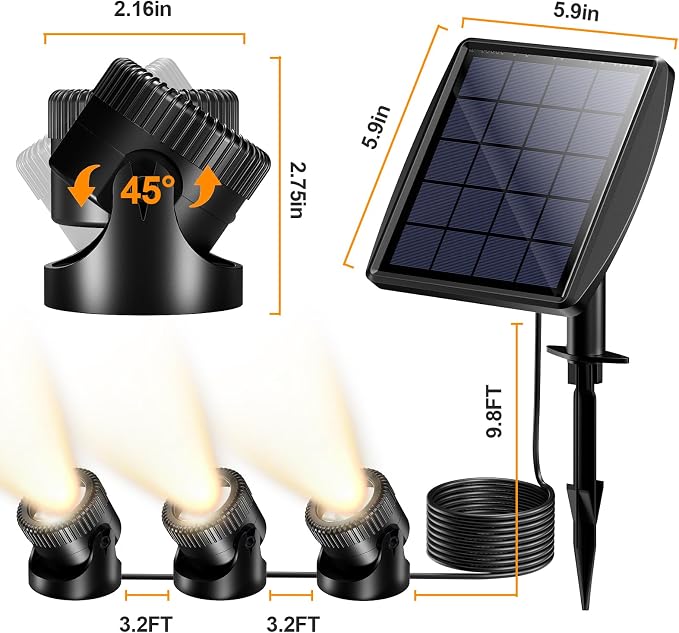 POPOSOAP 3-in-1 Solar Pond Lights, Warm White Underwater Pond Lights, IP68 Waterproof LED Fountain Lights for for Pond, Fountain, Pool Waterfall Decoration Garden Patio (3 Lights)-P63H