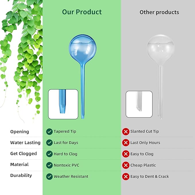 Soilagua 12-Pack Plastic Plant Watering Globes, Premium PVC Shatter-Resistant Plant Waterer, Tapered Opening Self Watering Planter Insert, Automatic Watering Spikes for Daily & Vacation Plants Care