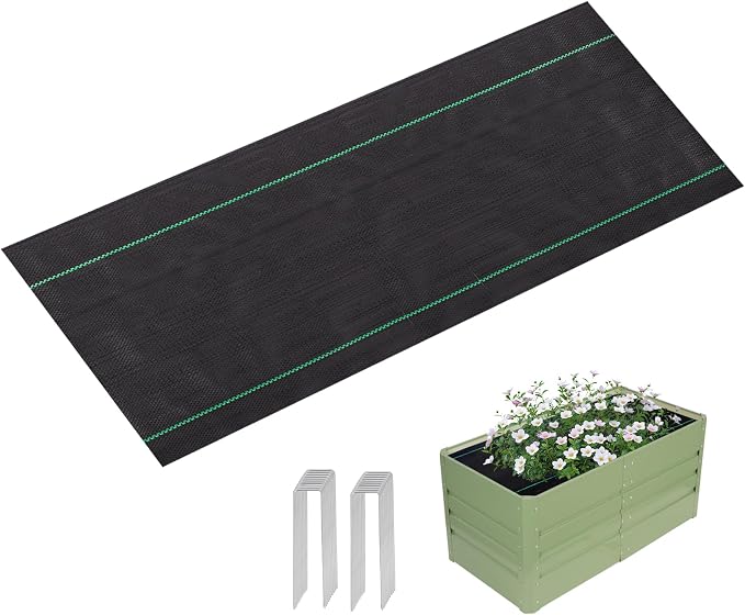 4x2ft Weed Barrier Fabric 6Pcs - Landscape Garden Bed Liner for Raised Beds | 3.2oz Heavy Duty Woven Geotextile Fabric | Planters Box Gardening Weed Control Mat with 36 Staple