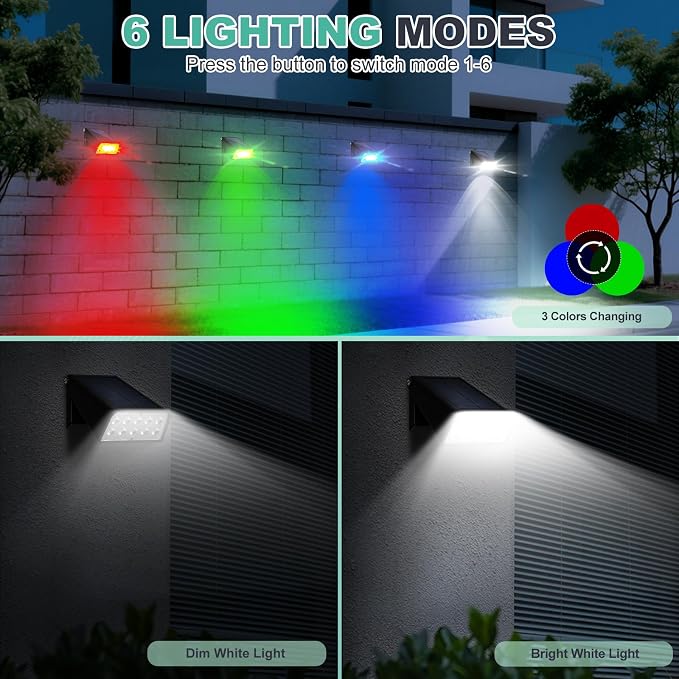 Solar Lights Outdoor with Lights Reflector&2 Lighting Modes, Solar Security Spot Lights 90° Adjustable, IP65 Waterproof Solar Powered Wall Lights for Garden/Patio/Yard/Deck/Pool Area, 8-Pack