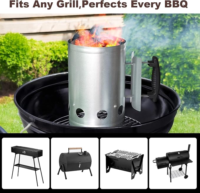 BEAU JARDIN Charcoal Chimney Starter Large Capacity BBQ Grill Lighter Barbecue Fire Starter Grilling for Charcoal Grill Briquette Coal Fire Starter Chimney for Grills Outdoor Cooking Can Accessories