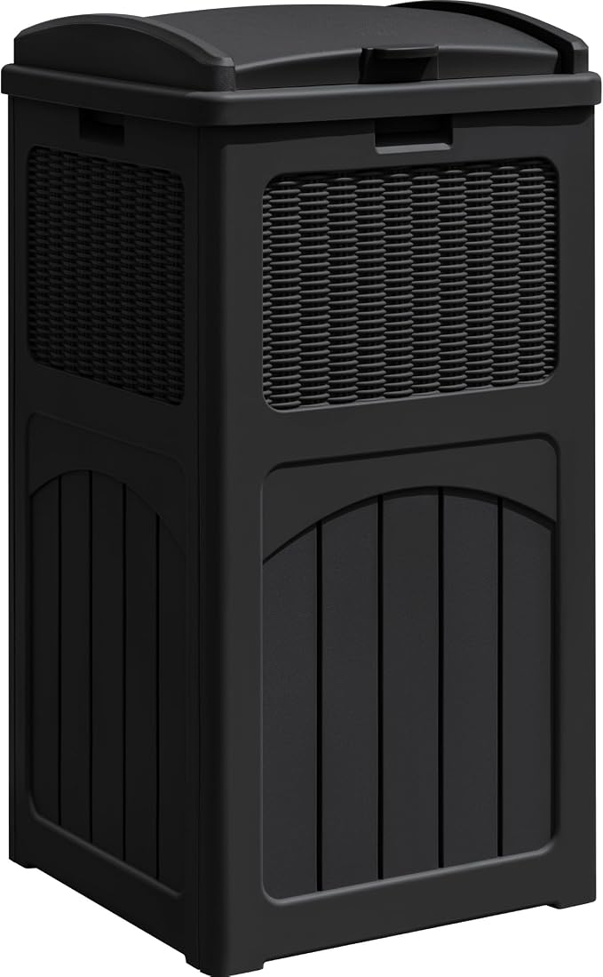 Greesum 33 Package Delivery Box for Outside, Waterproof Resin Garbage Bin with Lid for Hideaway, Deck, Patio, Black