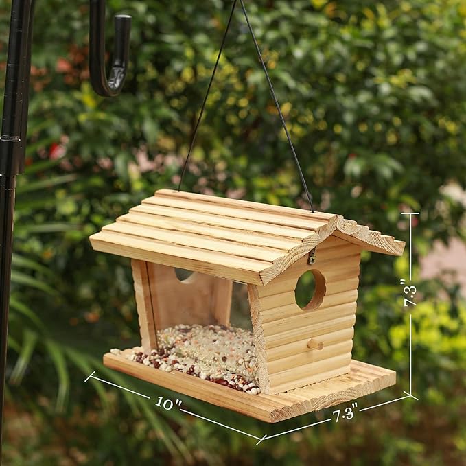STARSWR Bluebird Feeder Outside,Mealworm Bird Feeder for Outdoors Squirrel Proof Hanging Birdhouse Feeder Wooden Bird House Feeder for Cardinal，Finch