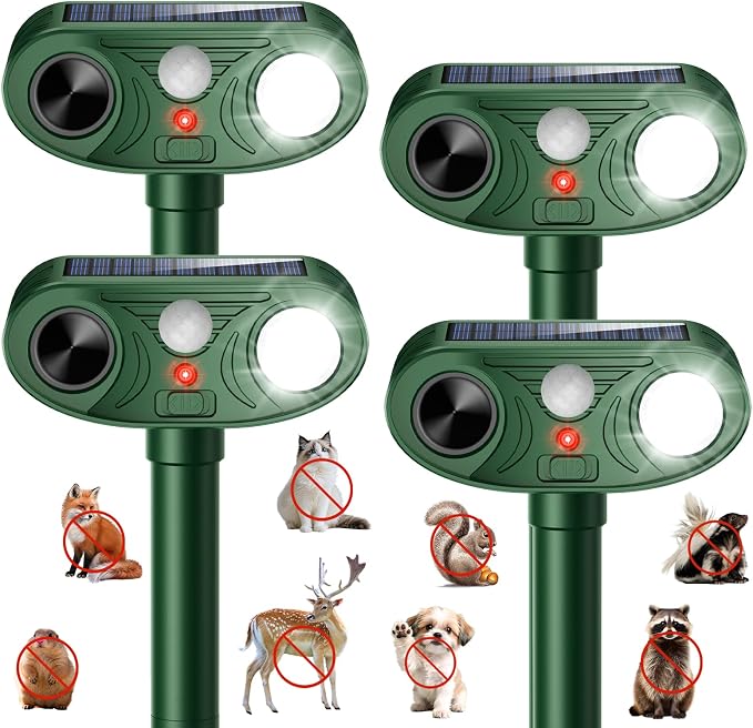 2026 Upgraded Ultrasonic Solar Animal Repellent Outdoor, Deer Repellent Devices Waterproof, Cat Repellent Outdoor with Motion-Activated Deterrent, Repels Squirrel, Deer, Raccoon for Yard