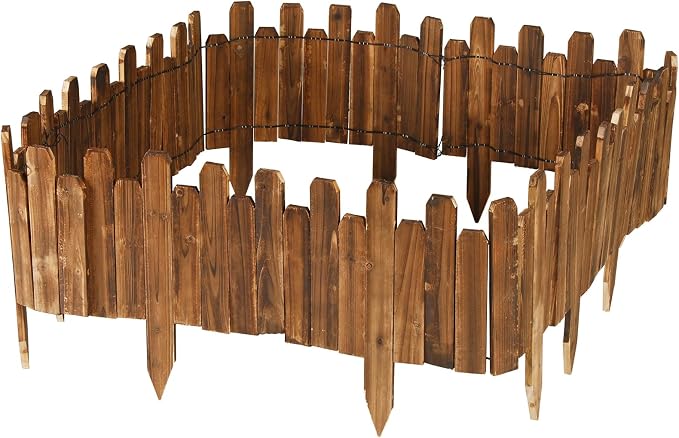 Soaoo 10 Pack Wood Garden Edging Border Outdoor Flexible Landscape Border Fence Decorative Lawn Edging with Gloves for Flower Bed Pathway Garden Yard (40 ft)