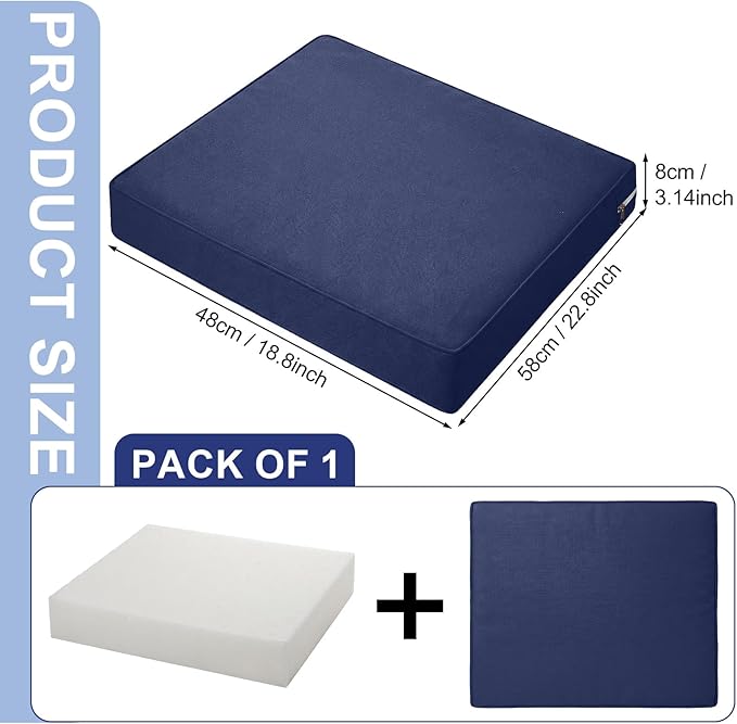 DoubleFill 4 Pcs Outdoor Ottoman Cushion 23"x19"x3" Waterproof Fade Resistant Outdoor Footstools Cushion Removable Patio Ottoman Cushions with Adjustable Fixing Strap for Stool (Navy Blue)