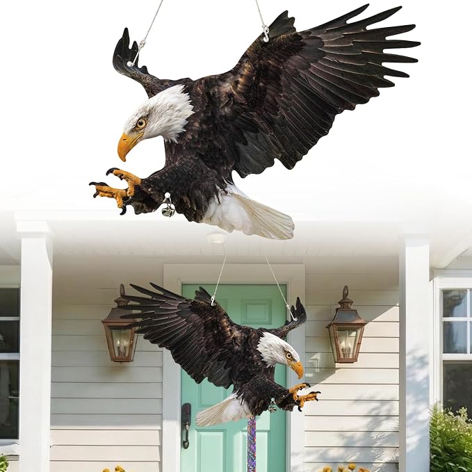 Fake Eagle to Scare Pigeon Woodpecker, 3 Pcs Flat Paper Hanging Fake Eagle with Reflective Tape to Keep Animals Away, Waterproof Outdoor Decor for Balcony Garden Window Patio Backyard Front Porch