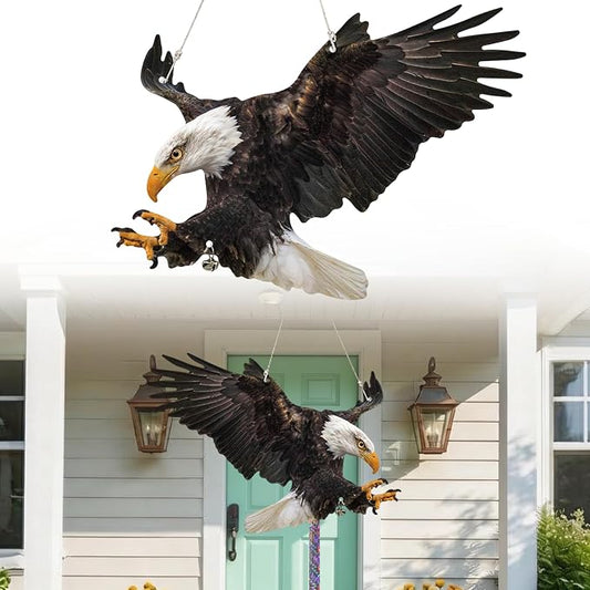 Fake Eagle to Scare Pigeon Woodpecker, 3 Pcs Flat Paper Hanging Fake Eagle with Reflective Tape to Keep Animals Away, Waterproof Outdoor Decor for Balcony Garden Window Patio Backyard Front Porch