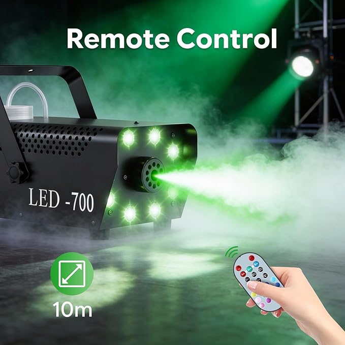 700W Professional Smoke & Fog Machine with 14 Color LED Lights – Wireless Remote Control, Continuous Spray, Durable Design – Perfect for Halloween Weddings Party Event, 4 Pack