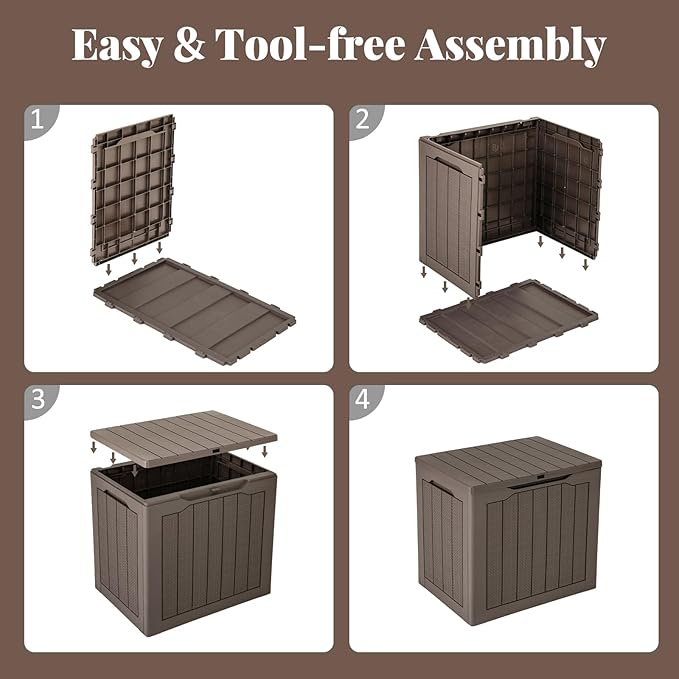 Tangkula 30 Gallon Outdoor Storage Box, Resin Outdoor Storage Bench with Lockable Lid, Waterproof Deck Box for Garden Tools, Pool Accessories, Cushions