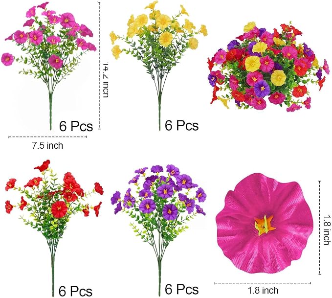 Ouddy Decor 48 Bundles Artificial Flowers for Outdoors Fake Flowers UV Resistant Faux Plastic Plants for Spring Summer Garden Porch Window Box Table Vase Home Indoor Outdoor Decoration, Mixed