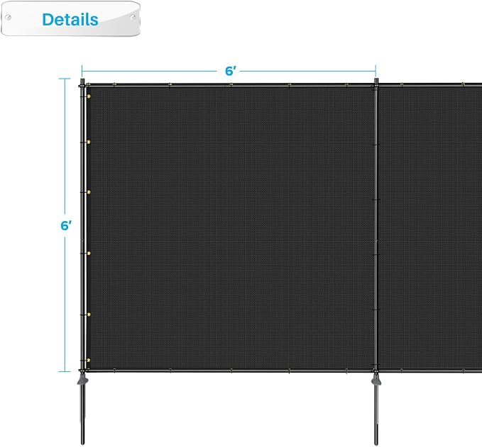 Patio 6' x 10' Outdoor Privacy Screen Freestanding Temporary Fence Panels Net Cover with Metal Poles for Outside Backyard Pool Garden Air Conditioner Fencing, Black
