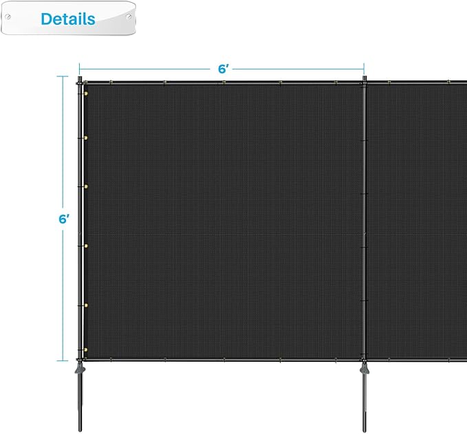 Patio 6' x 65' Outdoor Privacy Screen Freestanding Temporary Fence Panels Net Cover with Metal Poles for Outside Backyard Pool Garden Air Conditioner Fencing, Black