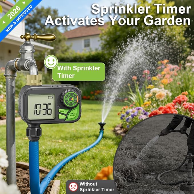 Sprinkler Timer Water Hose Timer，Digital Irrigation Outdoor Waterproof | Outdoor Waterproof,Automatic Watering, Manual Override, Yard & Lawn Use with Rain Delay