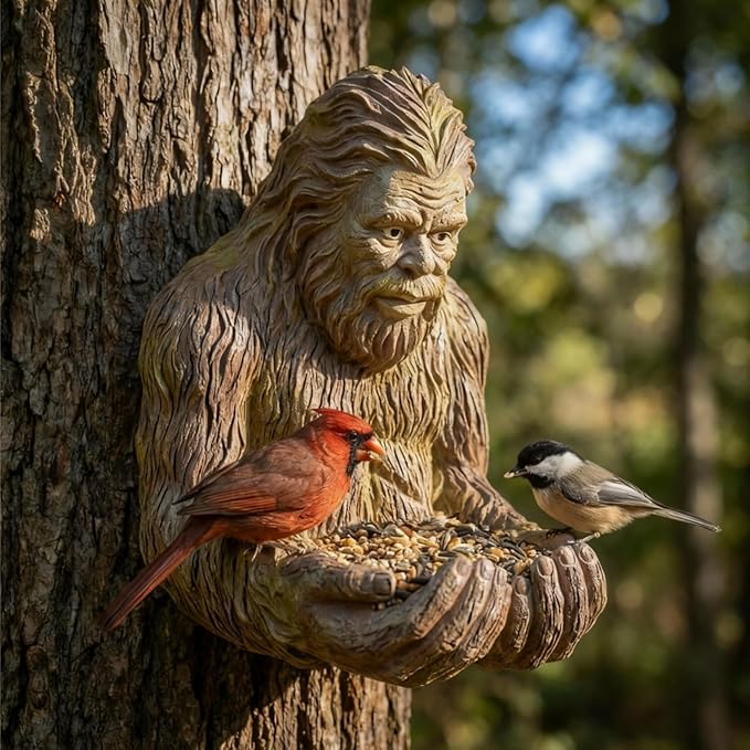 Bigfoot Bird Feeder for Outdoors - Funny Hanging Bird Feeder with Wood Grain Texture - Bigfoots Face Decoration with Hidden Hook,Garden Sculpture Birdfeeder Yard Art Decoration - Tree Garden Hugger