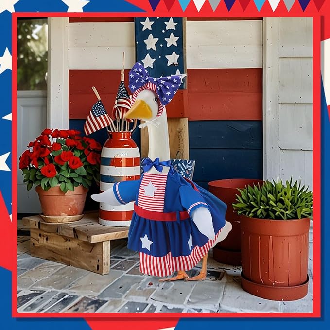 Patriotic Porch Goose Outfits for 23 Inch Lawn Statue, 4th of July Costume for Plastic/Cement Statue, Spring Sculpture Clothes for Garden Patio USA 250th Anniversary Decoration