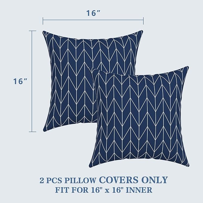 LVTXIII 2 Pack Outdoor Throw Pillow Covers for Patio Furniture, 16x16 Inch Square Pillow Case, Water-Repellent Cushion Covers for Garden, Porch, Sofa, Herringbone Navy