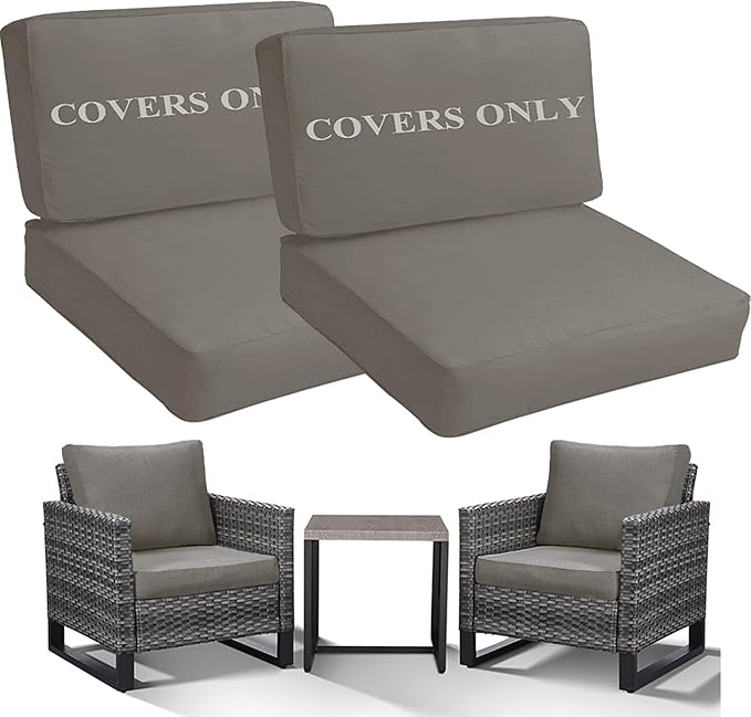 Sqodok Patio Cushion Covers Replacement, Deep Seat Patio Cushions Cover Set of 4, Waterproof Seat and Back Cushions Cover for Outdoor Furniture Chair, Sofa, Couch(Grey,28"x28"x6"+28"x17"x6")