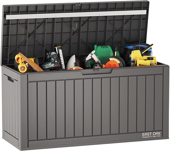 EAST OAK 60 & 90 Gallon Outdoor Storage Boxes Deck Boxes Waterproof Resin Bins for Patio Cushions Gardening Tools Toys
