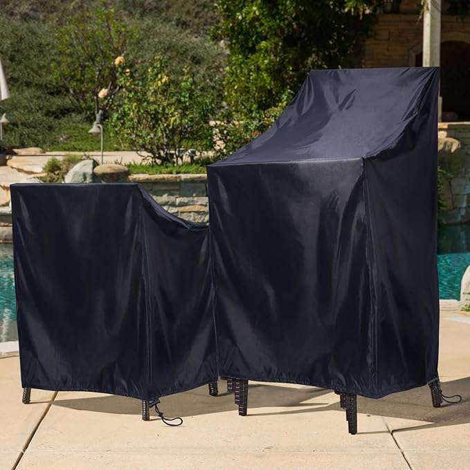 Stackable Patio Chair Covers, Outdoor Chair Covers Waterproof, Lawn Patio Furniture Covers, Fit for 4-6 Stackable Dining chairs Garden Chairs (Black - 2 Pack, 25"L x 25"W x 47”H)