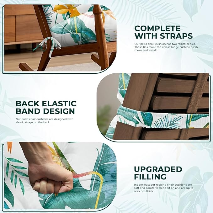 2 Pack Adirondack Chair Cushion Waterproof Indoor Outdoor Rocking Chair Cushion 44 Inches Patio High Back Chair Cushions Thickened Adirondack Rocking Chair Cushions with Ties, Yellow-Green Leaf