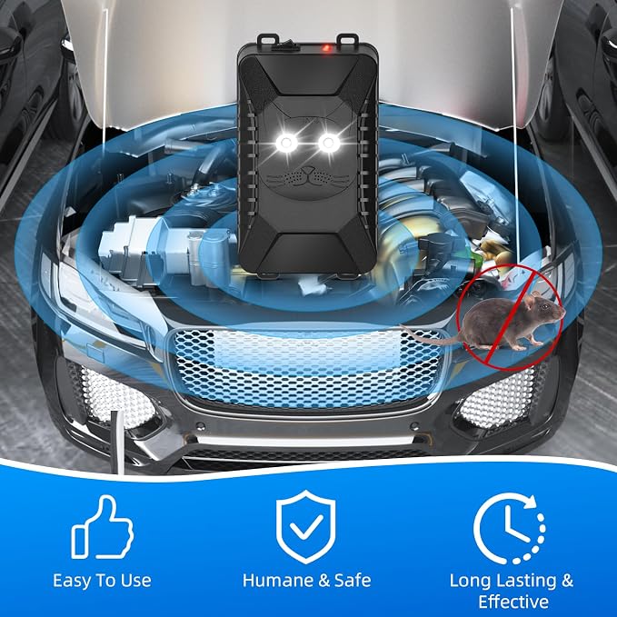 Upgraded Rodent Repellent for Car Engines Ultrasonic Mouse Deterrent for Rat Mice Squirrels Battery Operated Car Rodent Repellent Under Hood Rat Deterrent for Attic Barn Garage Indoor Outdoor,2 Pack