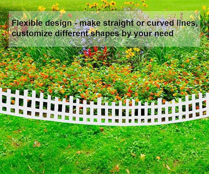 Landscape Edging Borders 49FT x 4.1~4.9IN Tall, Garden Edging with 90pcs Plastic Stakes,Arched Design White Flexible Lawn Edging Border, No Digging Edge Fence DIY for Tree Flowerbeds Grass Yard