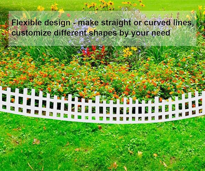 Garden Edging 33FT x 4.1~4.9IN Tall, Landscape Edging Borders with 60pcs Plastic Stakes,Arched Design White Flexible Lawn Edging Border, No Digging Edge Fence DIY for Tree Flowerbeds Grass Yard