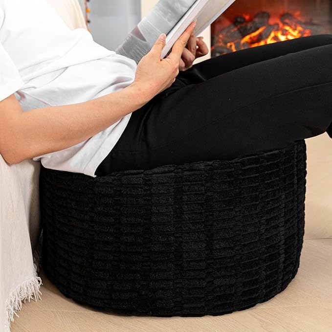 Ottoman Foot Rest, Home Decor, Bedroom Decor, Ideal for Living Room, Comfortable Floor Pouf,Ottoman Foot Rest for Armchair Bean Bag,Floor Cushion, Footstool, 12x20 Inch (Black Pouf With Filler)