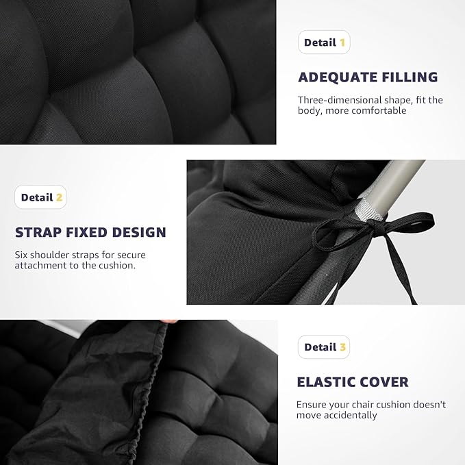 Patio Lounge Chair Cushion, Waterproof Zero Gravity Chair Cushions with Ties, 66x21x4 Inches Chaise Lounge Chair Cushion for Outdoor Indoor Furniture, Black (Only Cushion)