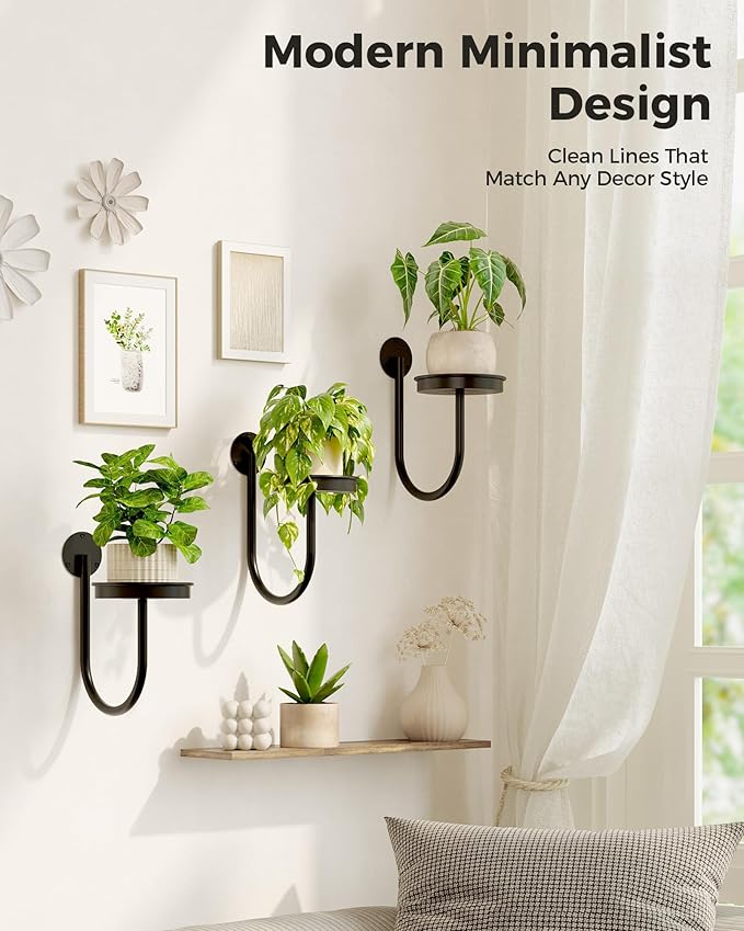 Bamworld Hanging Planters for Indoor Plants Wall Plant Holder Plant Hanger Indoor Wall Planters Window Plant Shelves Hanging Plant Holder Window Plant Hanger Plant Decor Black 3pcs