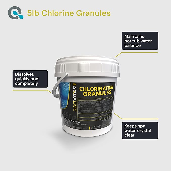 Spa Chlorine for Hot Tub Sanitizer - 5lb - Quick Dissolving Hot Tub Chlorine Granules, Spa Chemicals Made in The USA - AquaDoc