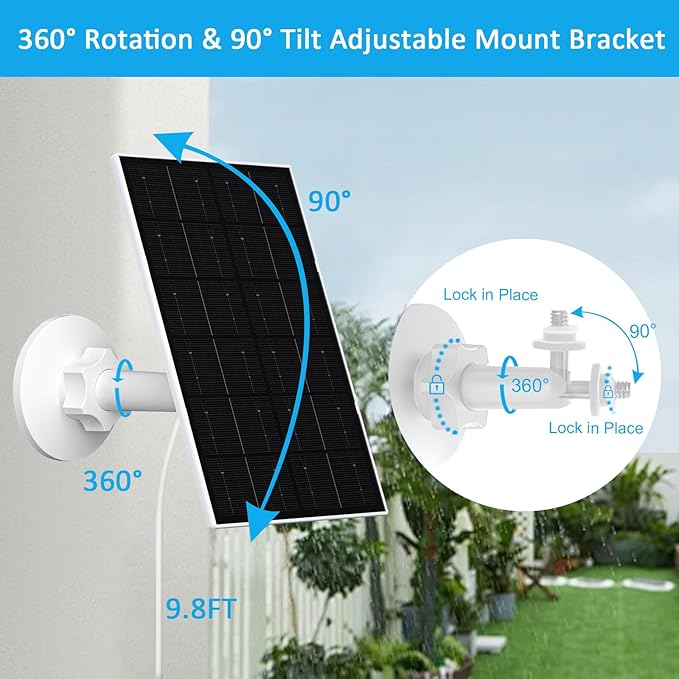 Zivif USB Solar Panel for Security Camera, 4W Solar Charger for Rechargeable Battery Camera, IP66 Waterproof, 360° Adjustable Mount, 9.8FT/3M Cable