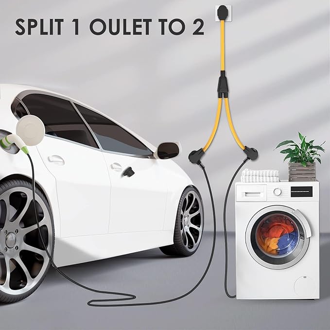4 Prong 30 amp NEMA 14-30 Splitter Cord for New Dryer EV Level 2 Charging 14-30P to 2X 14-30R Dual Y Adapter Cable One Device at a Time