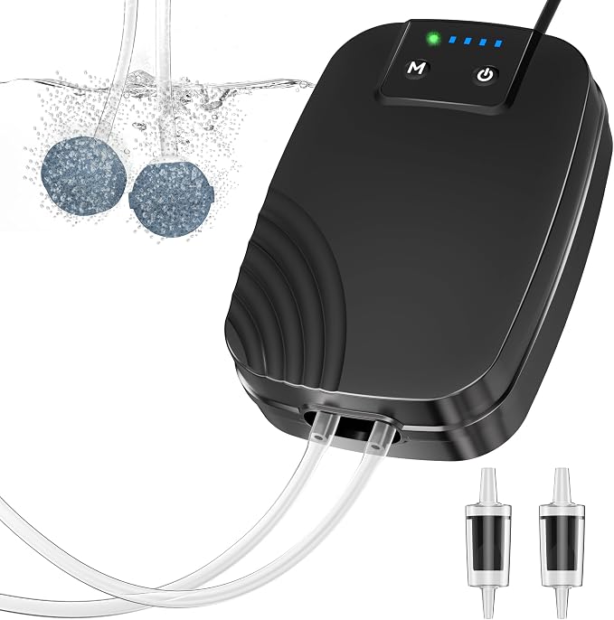 POPOSOAP 7.5W Aquarium Air Pump with Built-in 5000mAh Backup Battery, Dual Outlet Ultra Quiet Fish Tank Air Pump, 3 Modes Electric Pond Aerator for Aquarium, Pond, Hydroponics Up to 100 Gallons P8075