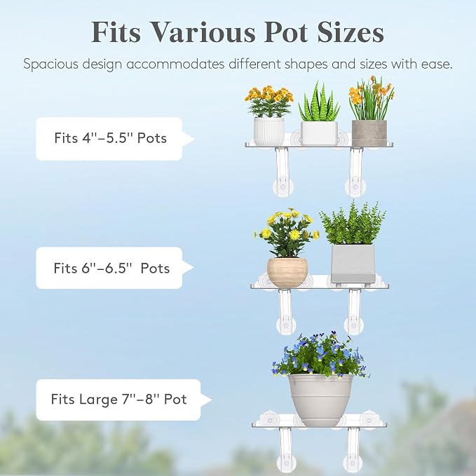 Lifewit 6" Extra Wide & Strong Window Plant Floating Shelves 4 Pack, Heavy Duty Acrylic Suction Cup Shelf, Sill Extender for Succulent Plants, Seed Starter Pots, Herb Planters 38 x 15 cm/15.2x6