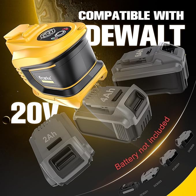 Ecarke 200W Portable Power Inverter Compatible with DeWALT 20V Battery, DC 18V to AC 110V Power Station with 1 AC Outlet, 2 USB, 1 Type-C & LED Light, for Outdoor Emergency Use (No Battery)(2-Pack)