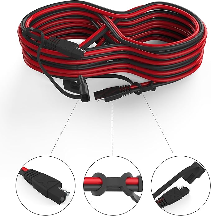 OYMSAE 25Feet SAE to SAE Extension Cable Quick Disconnect Connector 16AWG, for Automotive Solar Panel Extension Cable Plug(25FT(16AWG)) Pack of 4