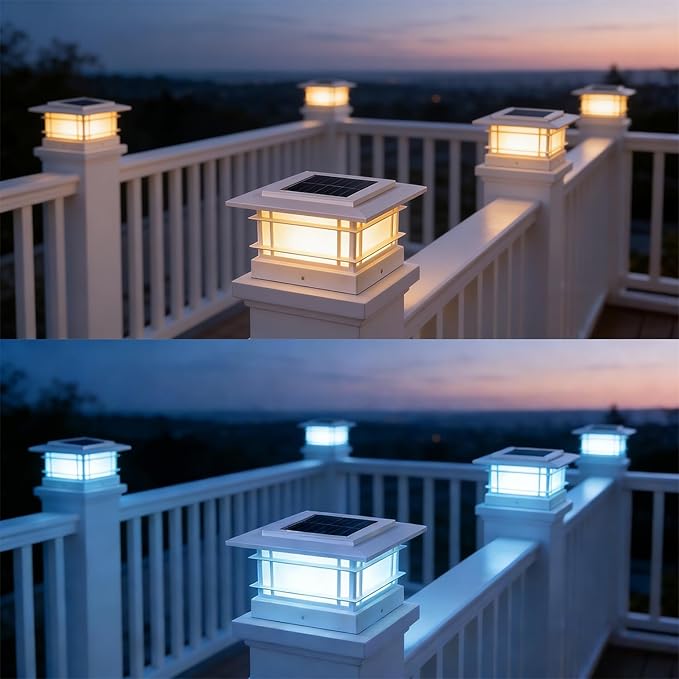 Dynaming 4x4 Solar Post Cap Lights Outdoor with 2 Color Modes, Fence Post Solar Lights White Shell Fit for Vinyl/Wooden Posts, High Brightness SMD LED Lighting Decor for Garden Deck Patio, 6 Pack