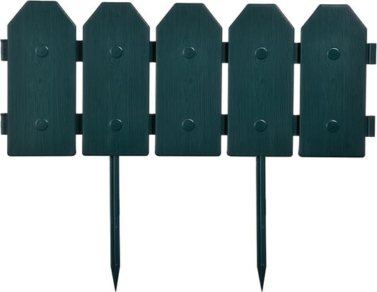Evelyne Garden Border Edging: Wooden Grain Fence Dog Ear Design - Landscaping Fence Liner Lawn Edge Barrier - Decorative Lawn Landscape Panels Elements -Landscaping Edging (Green, 10ft.)