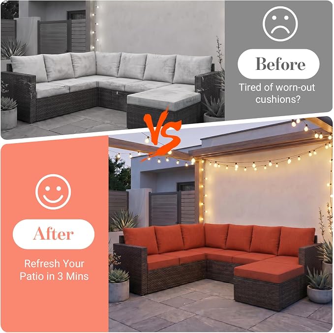 pickyNproud 14Pcs Patio Cushion Covers Stretch Outdoor Couch Cushions Slipcovers Replacement Washable Furniture Protector with Elastic Bottom Sofa Chair Seat Cover, Burnt Orange