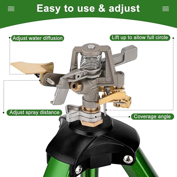 Tripod Sprinkler for Yard, Adjustable 0-360° Rotating Sprinklers for Garden & Lawn, Wide Coverage Fits 3/4" Hose for Grass Watering (2packs)