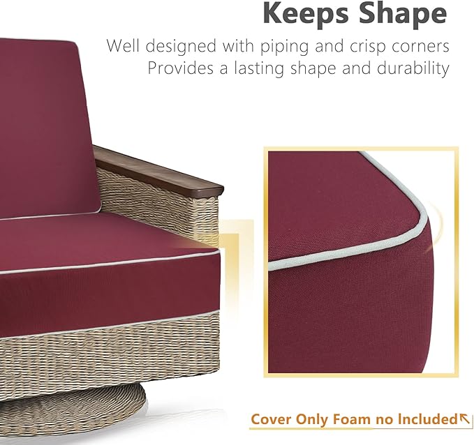 Porch Shield Patio Chair Seat Cushion Covers Set 4 Waterproof Fade Resistant Outdoor Cushion Slipcovers 24 x 24 x 4 inch, Burgundy