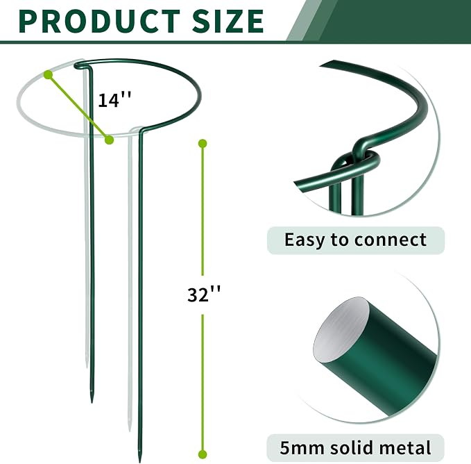 6 Pack Peony Cages and Supports, 14" (W) x 32"(H) Plant Support, Heavy-Duty Metal Plant Support Stakes, Plant Stakes for Outdoor & Indoor Plants, Perfect for Flowers and Vegetable