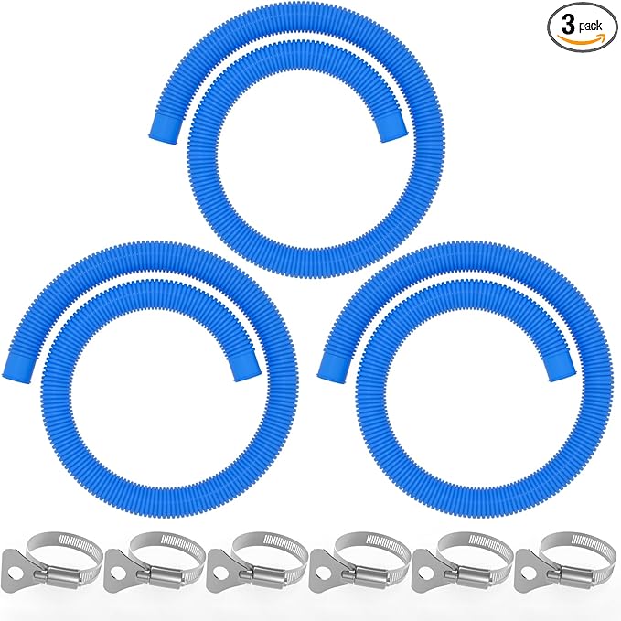 Poolvio Pool Hoses for Above Ground Pools 1.25" Diameter x 59" Long, 3-Pack, Heavy Duty UV Resistant & Leak-Proof Pool Pump Hoses with 6 Metal Thumb Clamps, Fits Intex Filter Pump 607/637